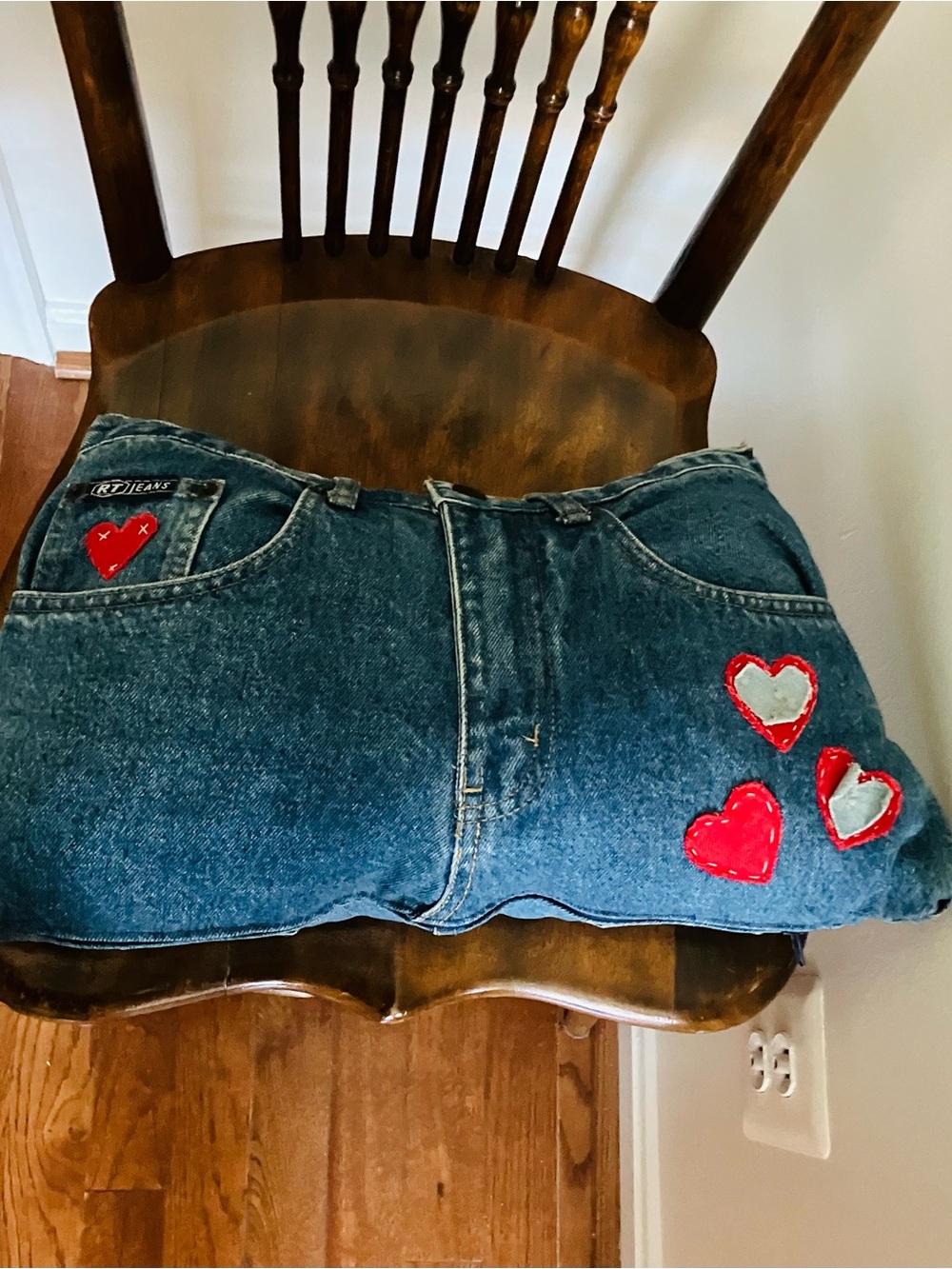 Reworked Denim Heart Patches Pillow